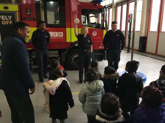 Image of a group of nursery children visiting Wandsworth Fire Station