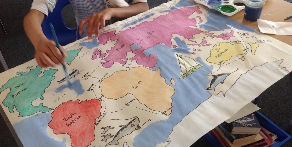 Image of a world map being created by Noor in Year 6
